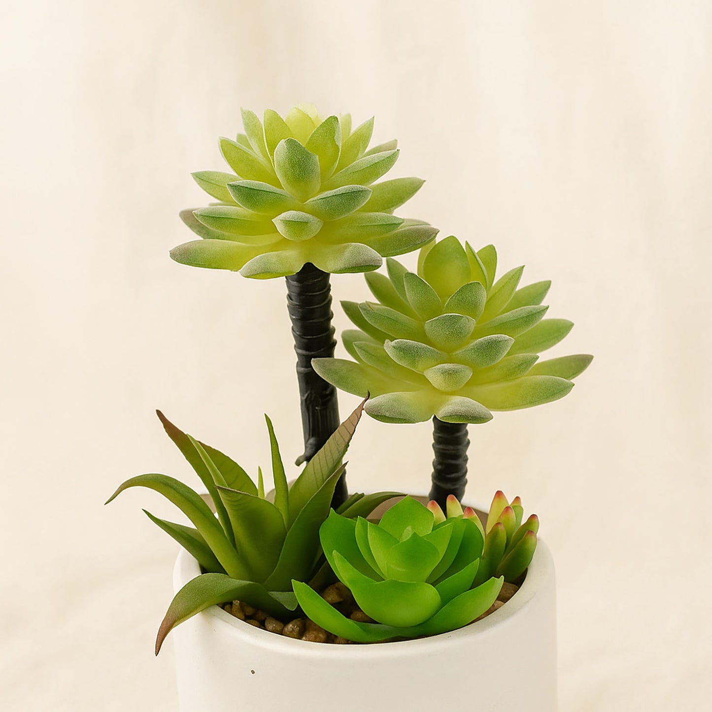 Artificial Succulent White Geometric Pot