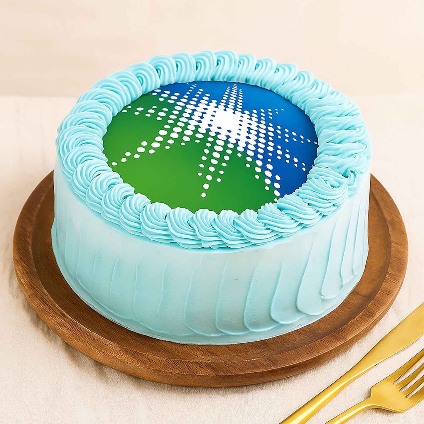 Aramco Logo Creamy Blue Cake