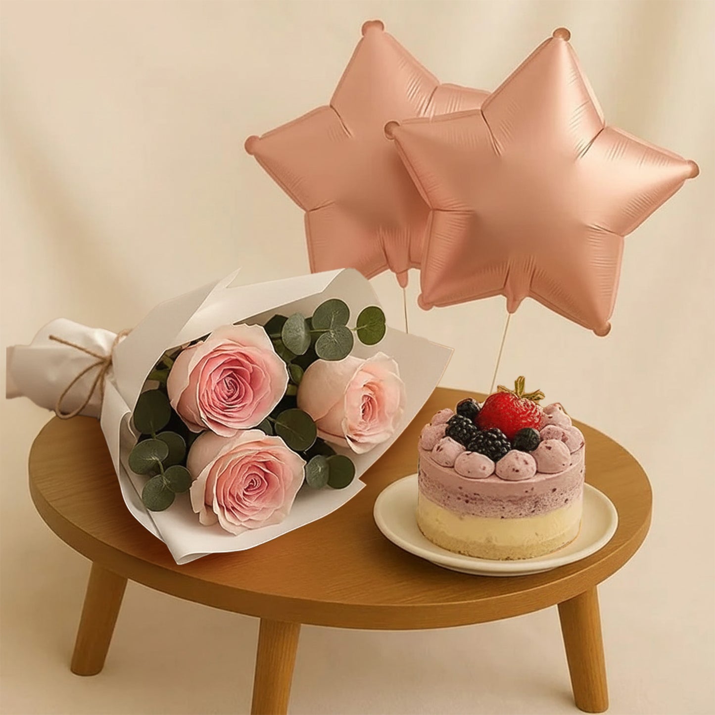 Rose Bouquet n Blueberry Mini Cake