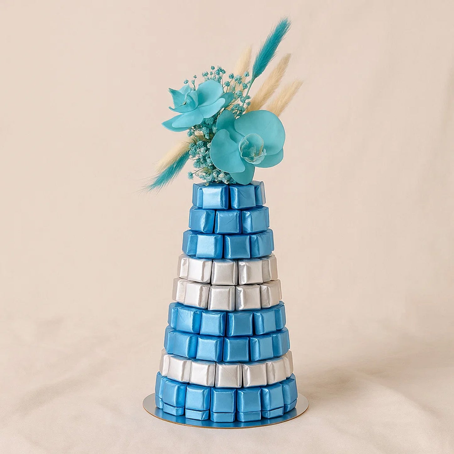 Blue & White Chocolates n Flowers Fountain
