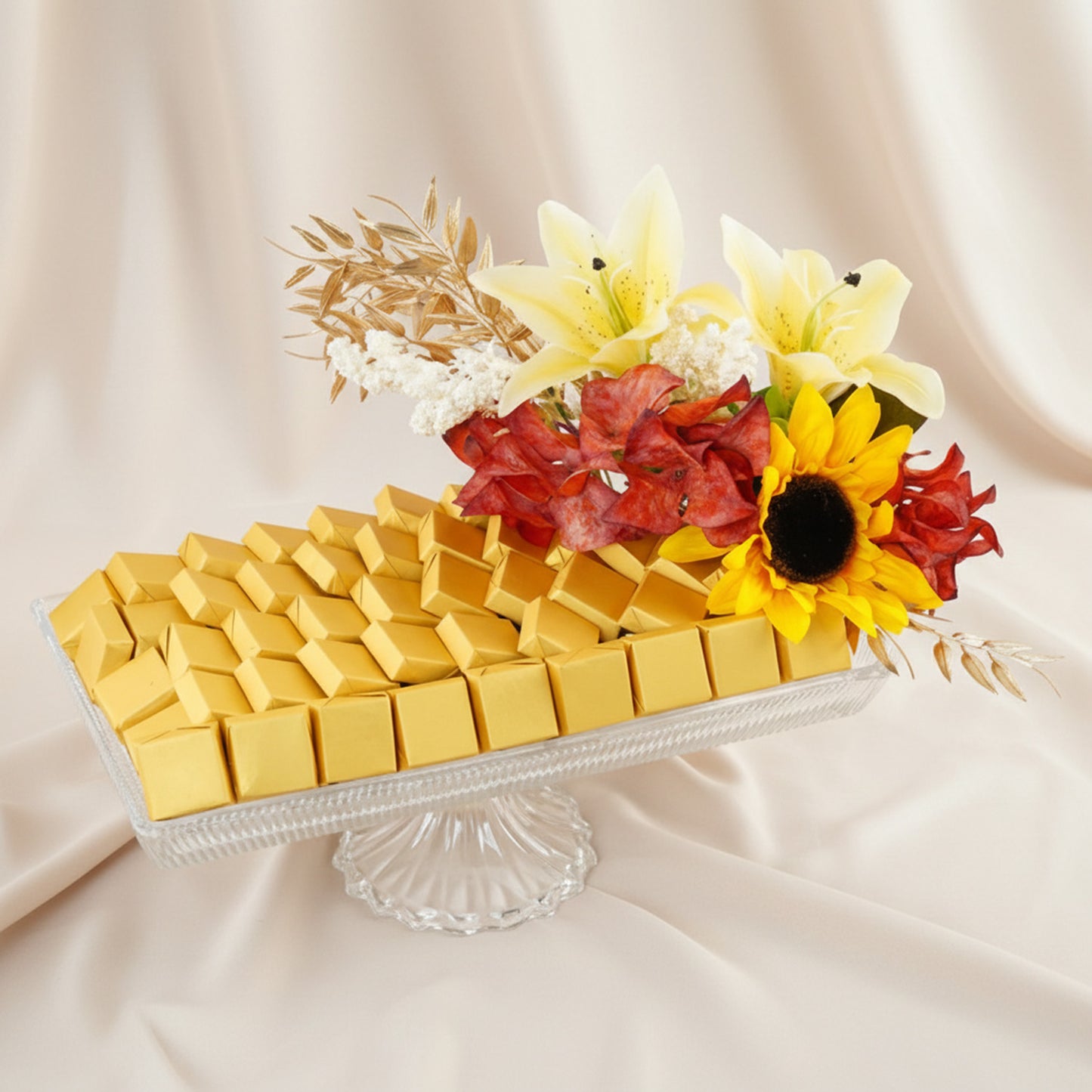 Golden Chocolate n Flowers Tray
