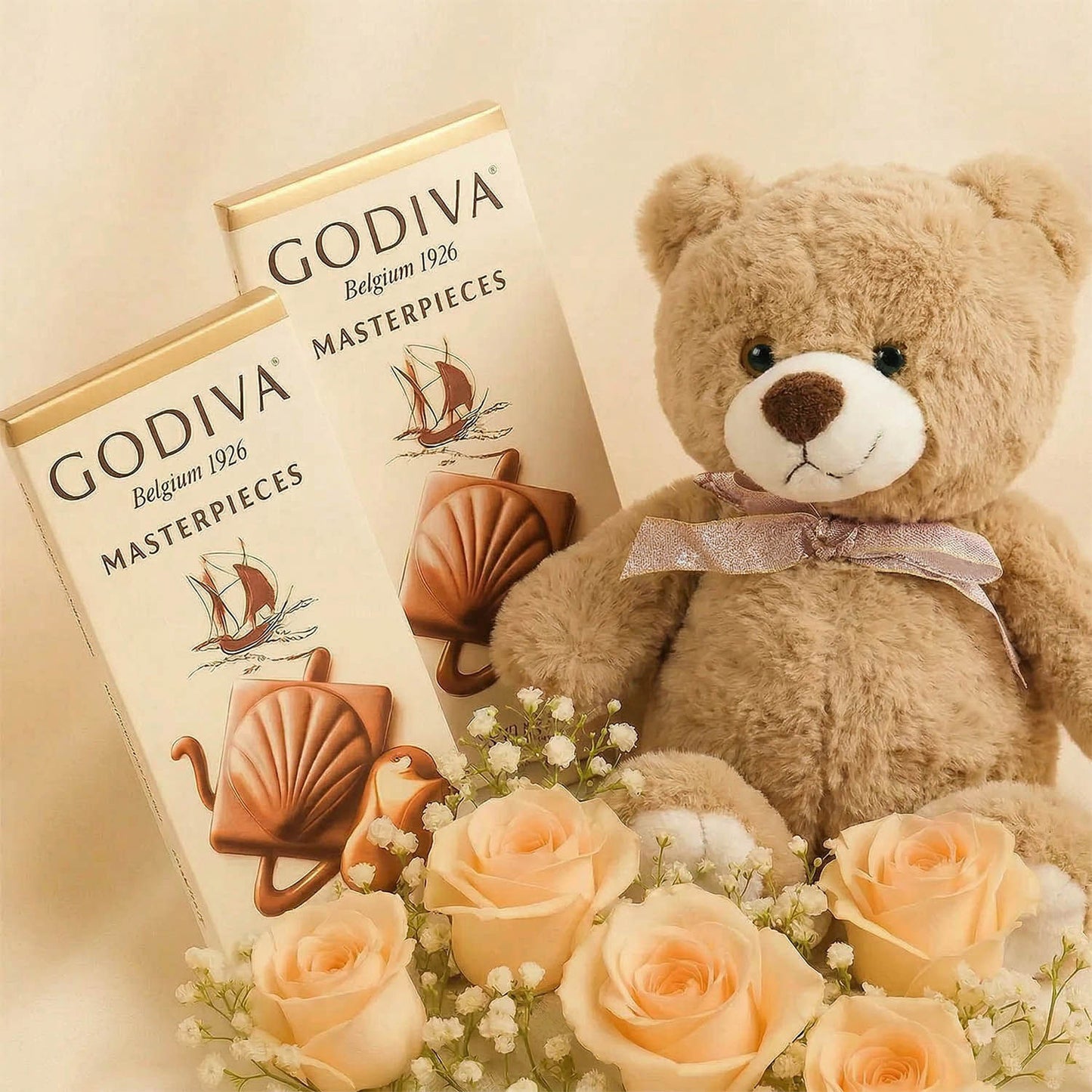 Godiva Chocolate Rose Basket n Teddy Bear