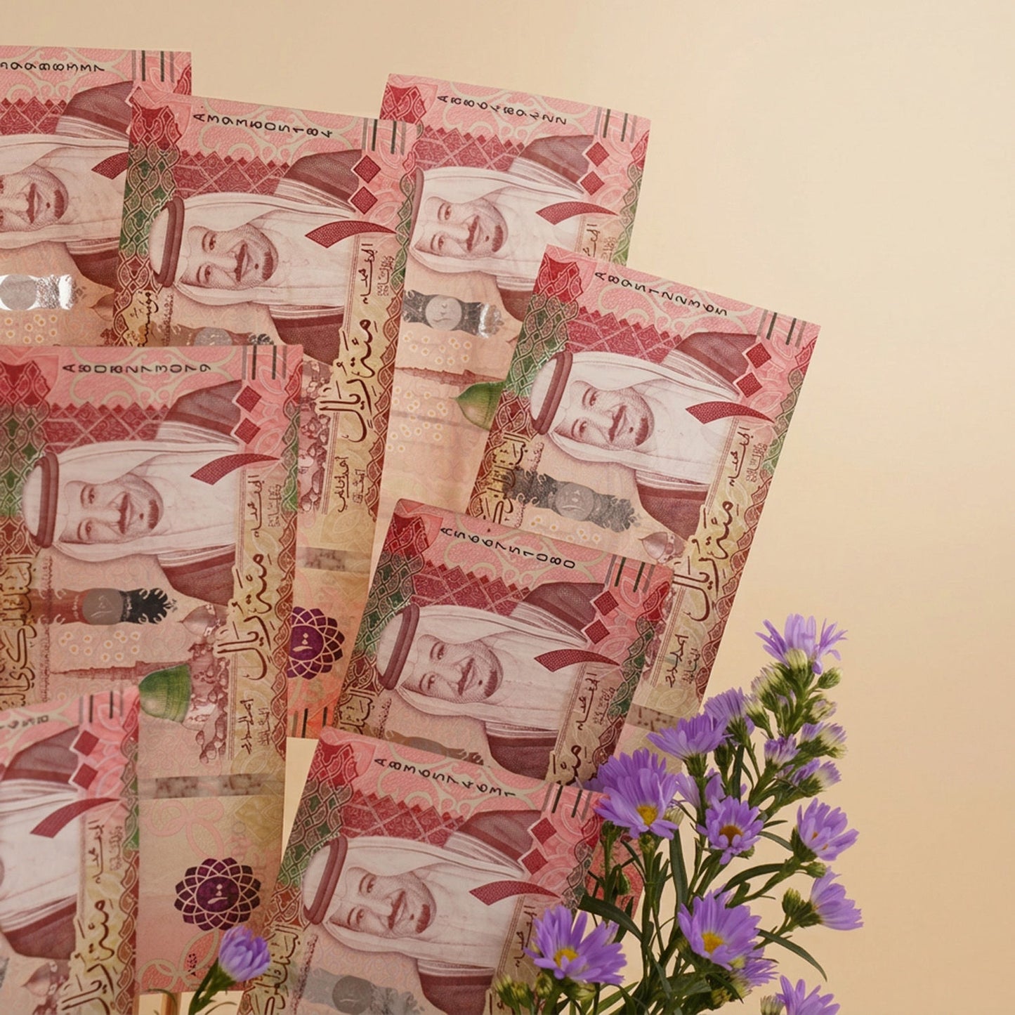 Aster Flowers and 1200 SAR Money Arrangement