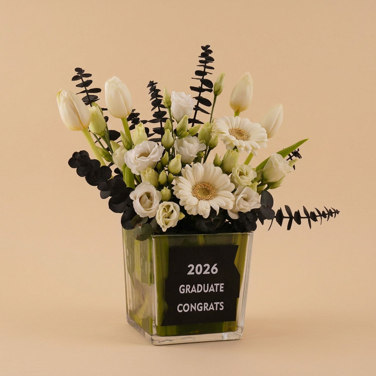 Congrats Grad White Flowers Vase