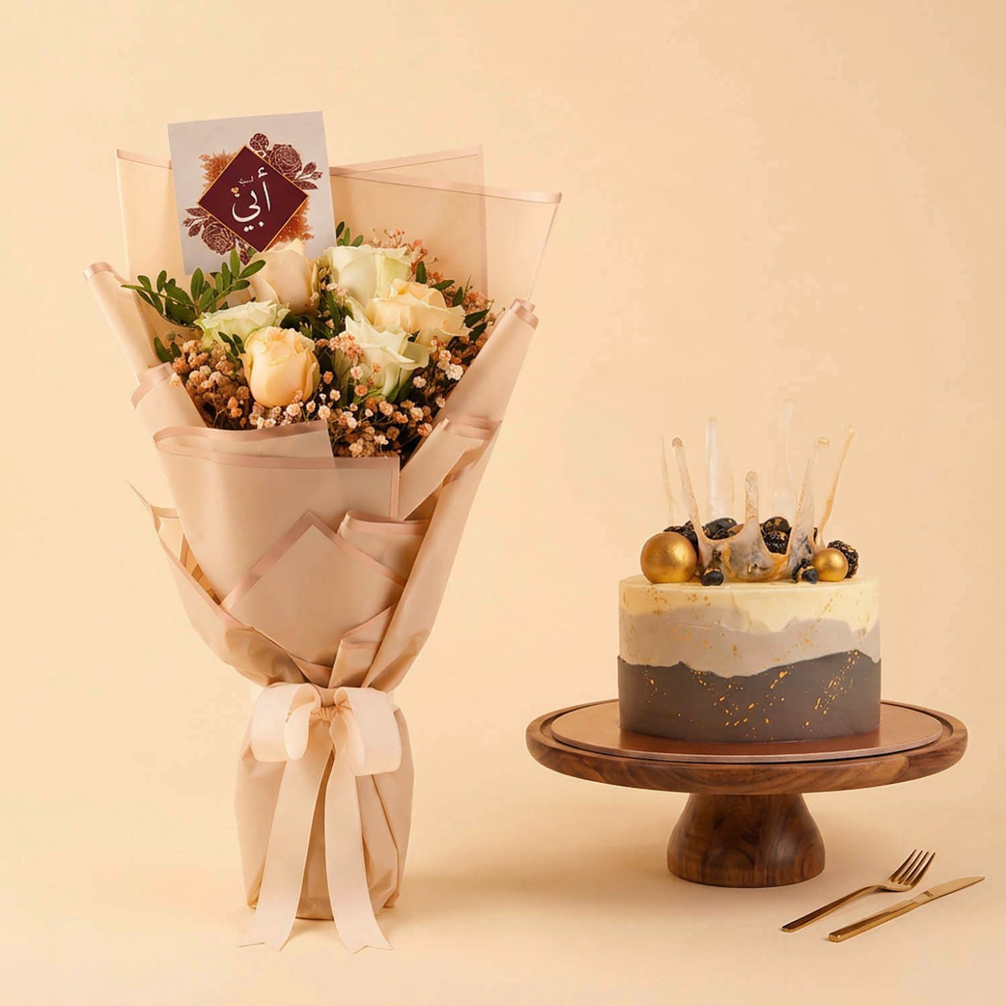 Luxurious Rose Bouquet and Cake for Dad
