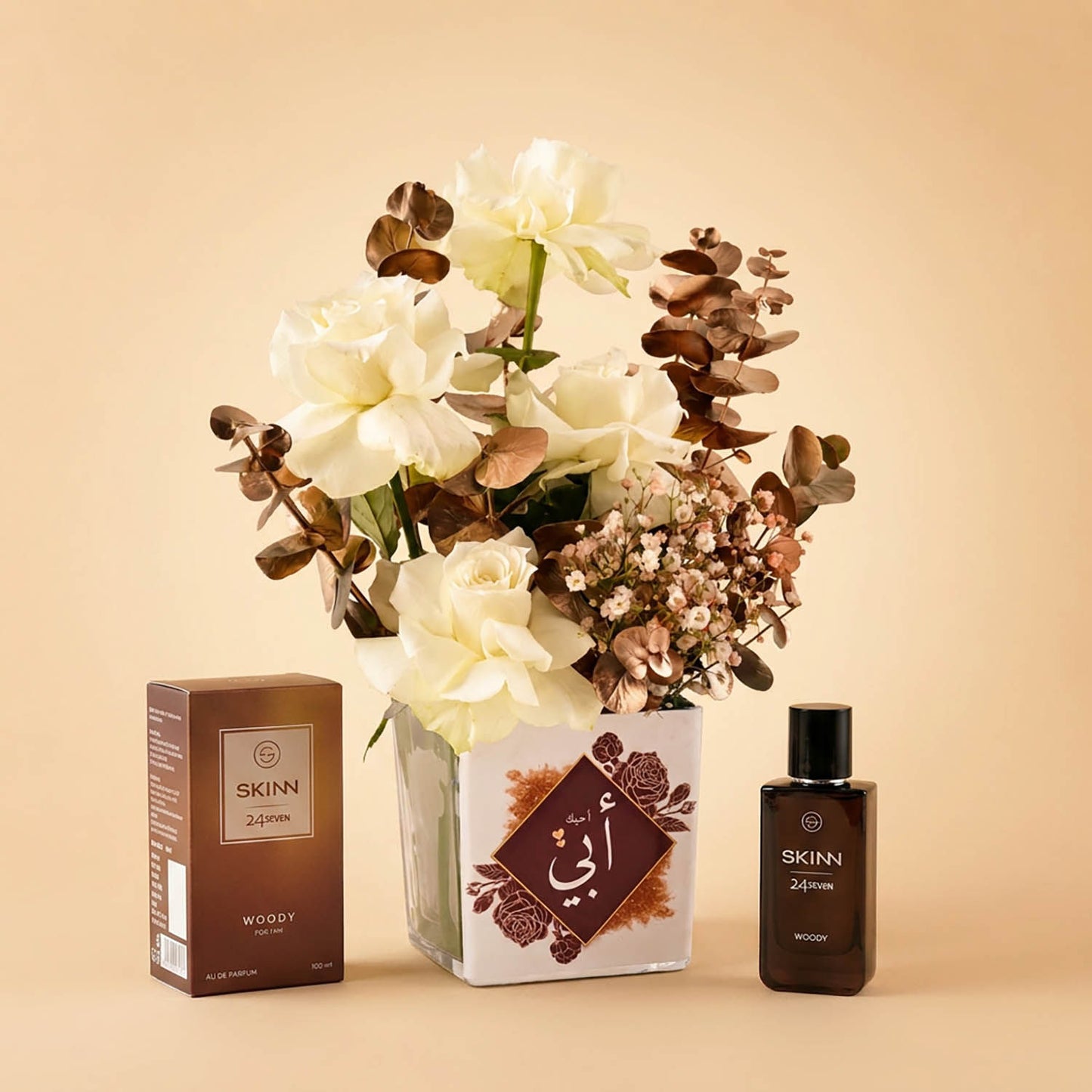 Luxurious Flower Vase with Skinn 24Seven Woody Men's Perfume