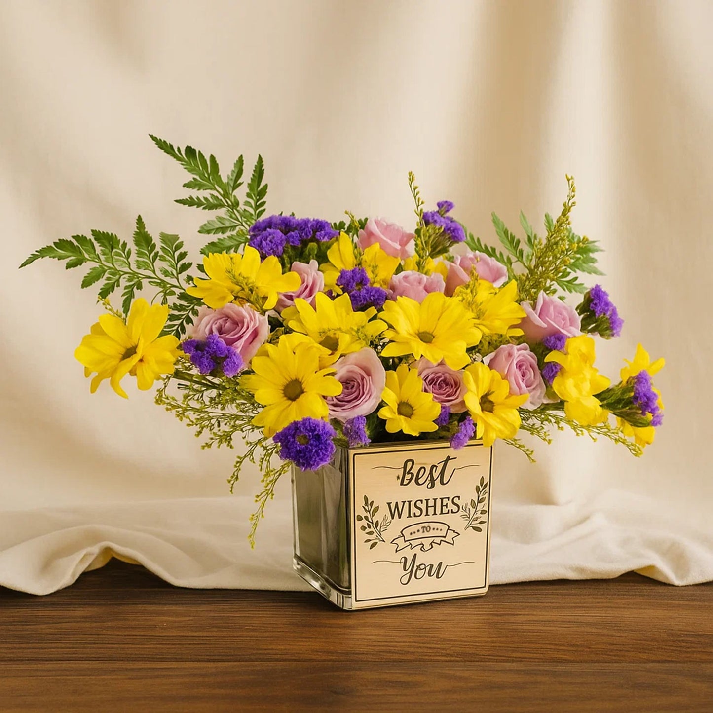 Best Wishes Flower Square Vase