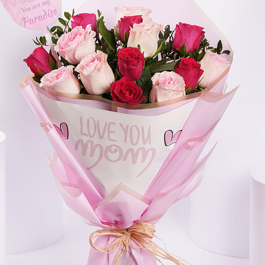 Love You Mom Red n Pink Rose Bouquet