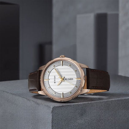 Titan Analog White Men's Watch with Brown Strap
