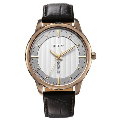 Titan Analog White Men's Watch with Brown Strap