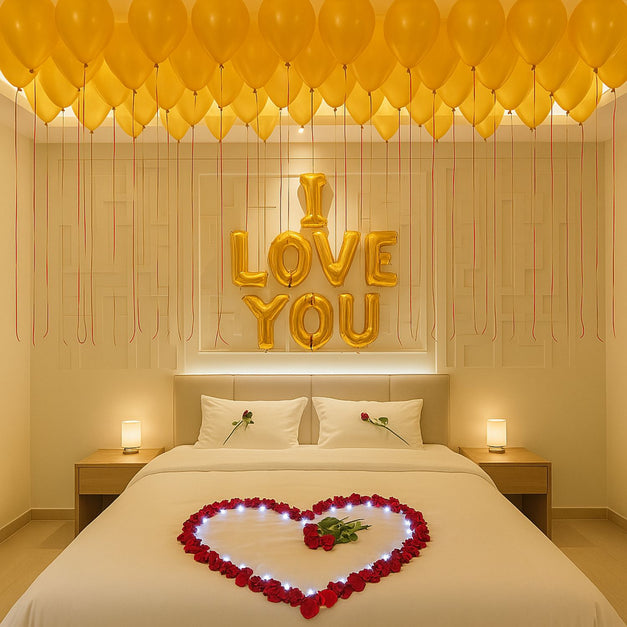 I Love You Balloon and Flower Bed Decor