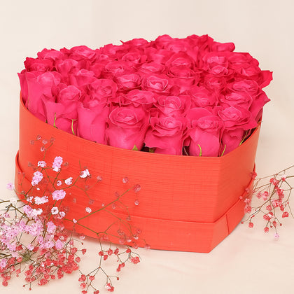 Dark Pink Roses in Heart Shape Box