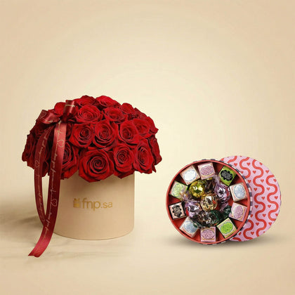 35 Red Roses Flower Box with VENCHI Chocolate 