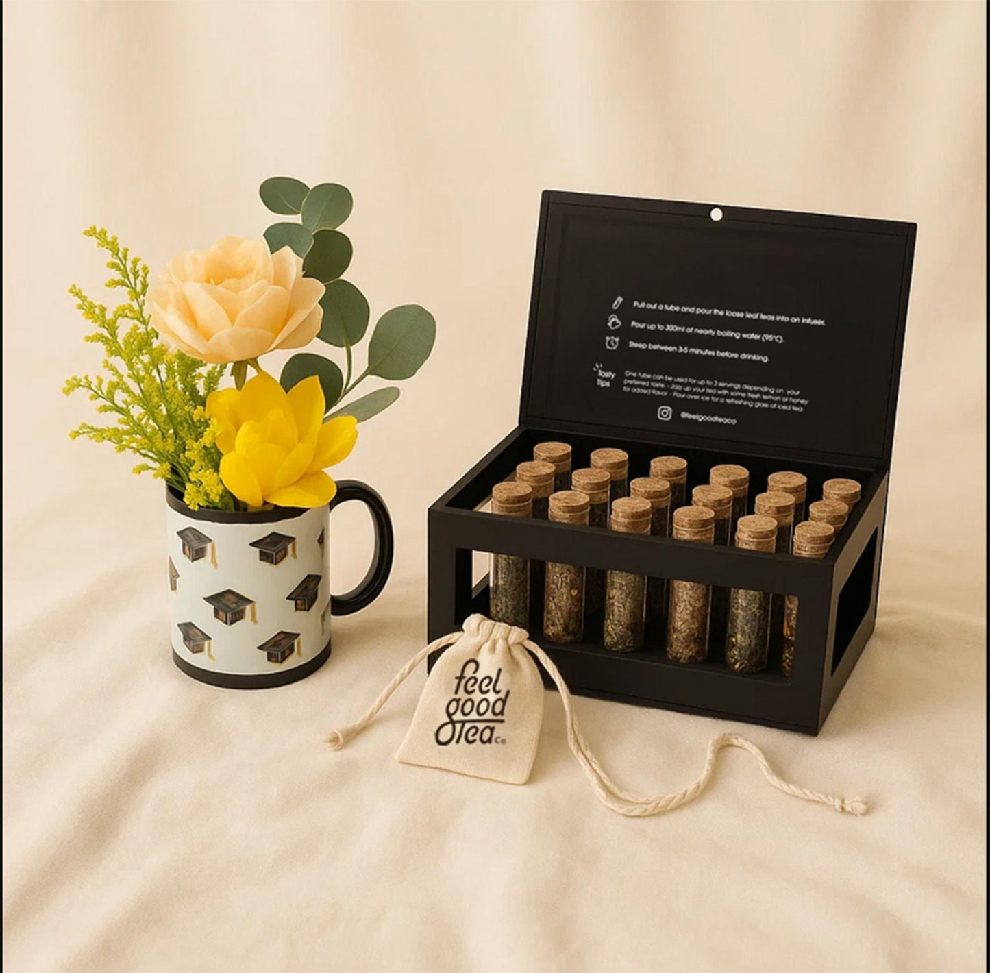 Graduation Rose Mug n Feel Good Tea Discovery Box 
