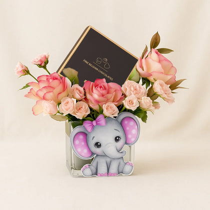 Welcome Baby Girl Flower Box With Chocolates