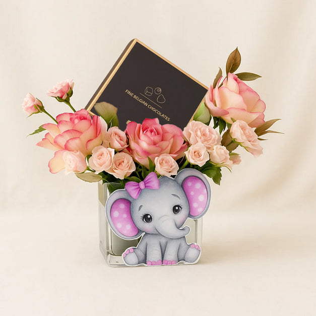 Welcome Baby Girl Flower Box With Chocolates