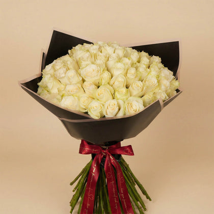 75 White Roses Flower Bouquet Pure Affection