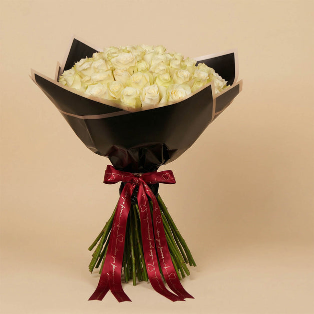 75 White Roses Flower Bouquet Pure Affection