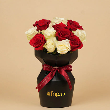 Red & White Love Roses Flower Bouquet