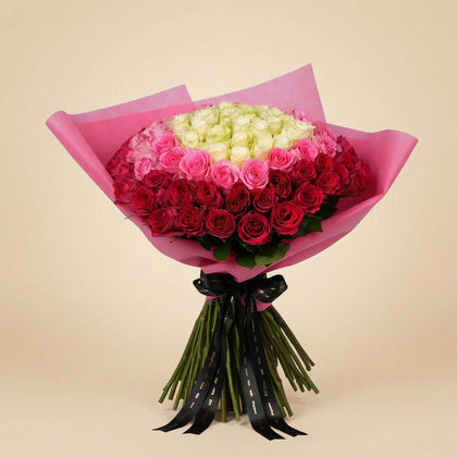 100 Pink & White Roses Orbit of Emotions Bouquet