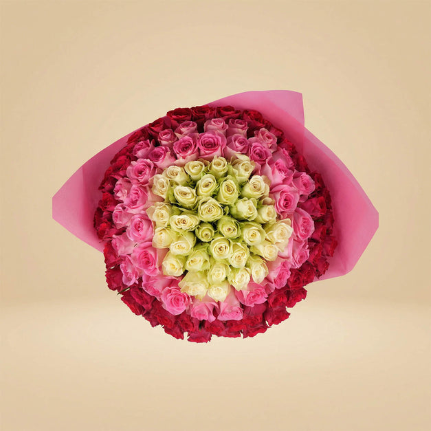 100 Pink & White Roses Orbit of Emotions Bouquet