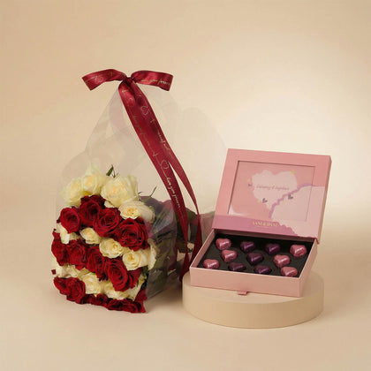 Roses Elegant Bag with AANI & DANI Chocolate Hearts