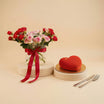 Valentine Roses Vase with Heart-shape Cake