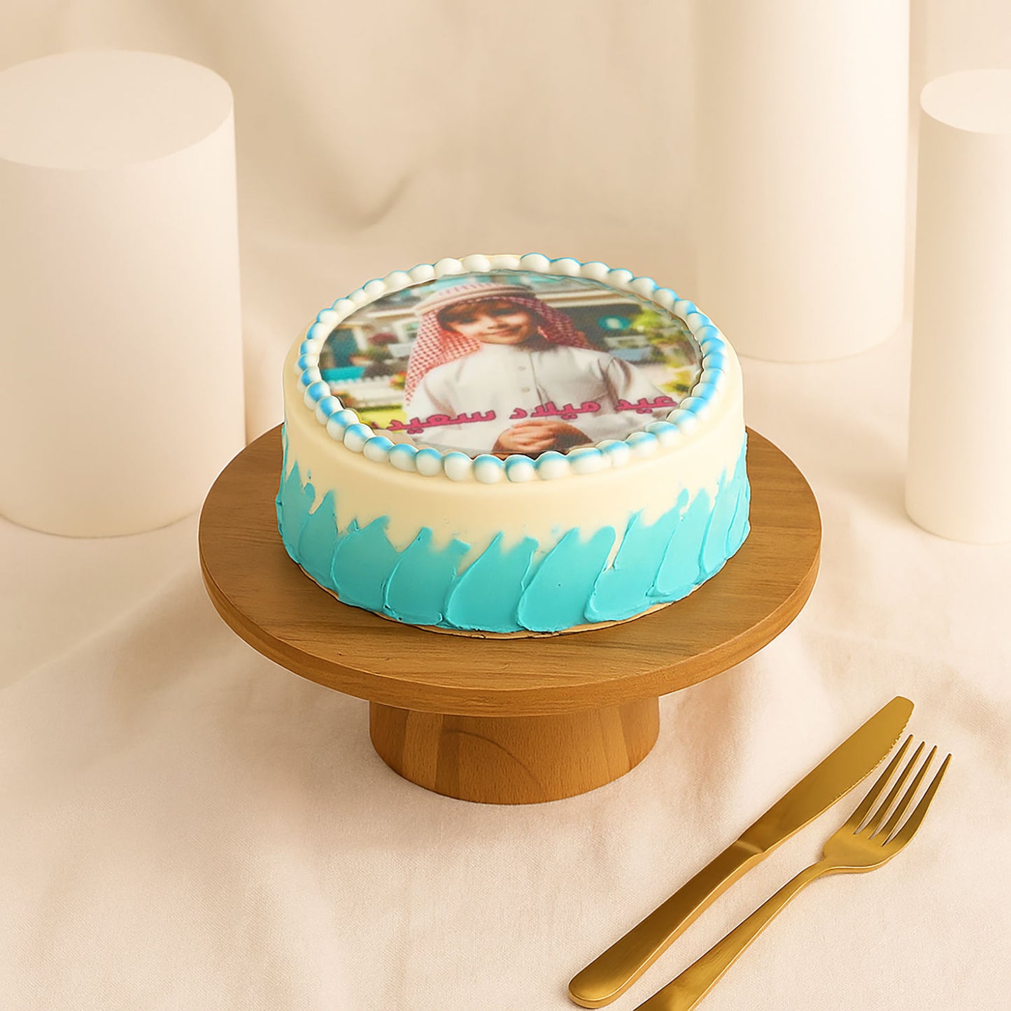 Blue Wishes Birthday Photo Cake