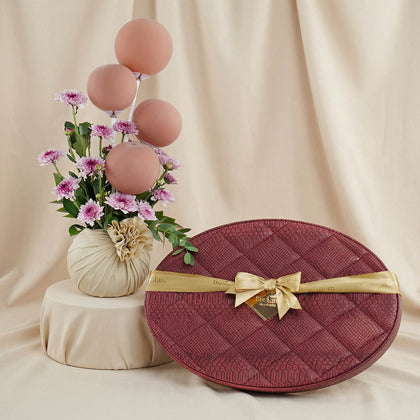 Bostani Chocolate Leather Box with Flower Vase n Balloons