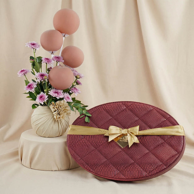 Bostani Chocolate Leather Box with Flower Vase n Balloons