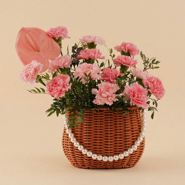  Pink Carnation Pearl Basket