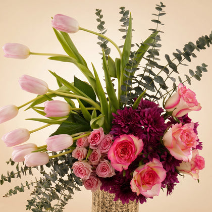 My Queen Pink Flower Vase n Tulips