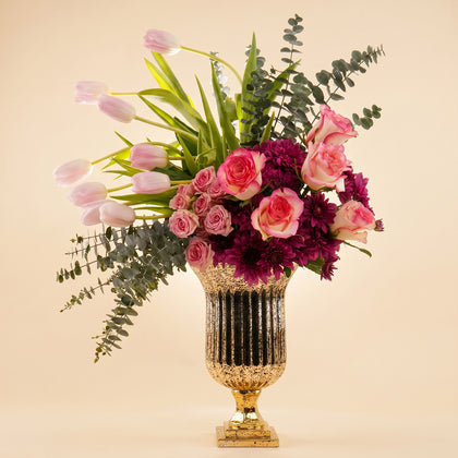 My Queen Pink Flower Vase n Tulips