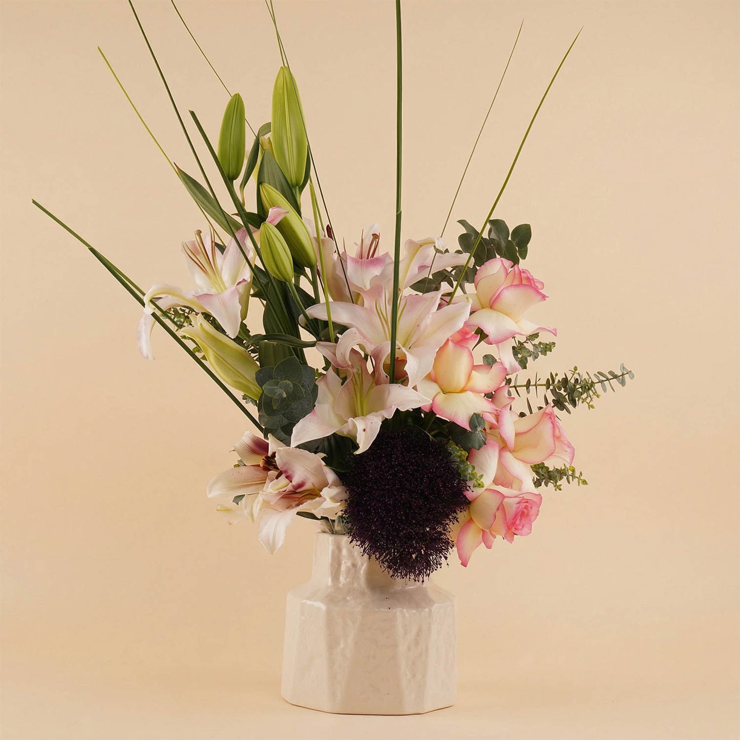 Premium Pink Roses & Lily Vase Arrangement