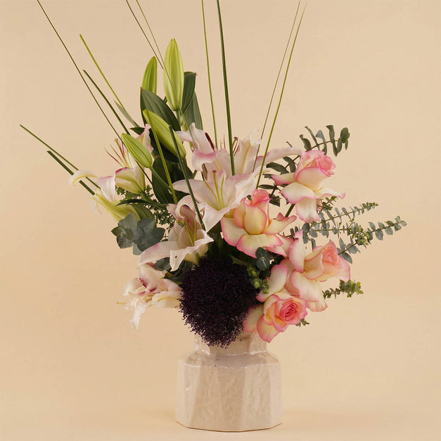 Premium Pink Roses & Lily Vase Arrangement