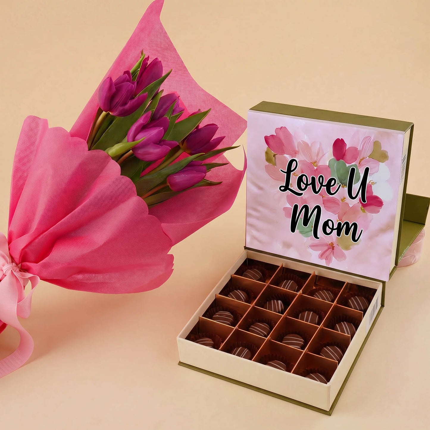 Purple Tulip Bouquet with Chocolate For Mom