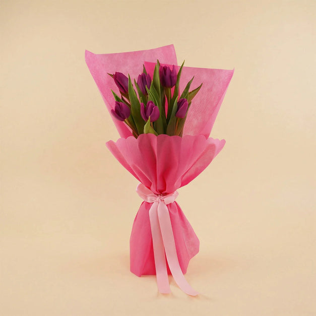 Purple Tulip Bouquet with Chocolate For Mom