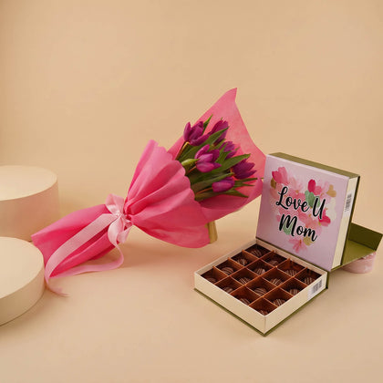 Mothers Day Tulip Bouquet with Cake & Chocolates