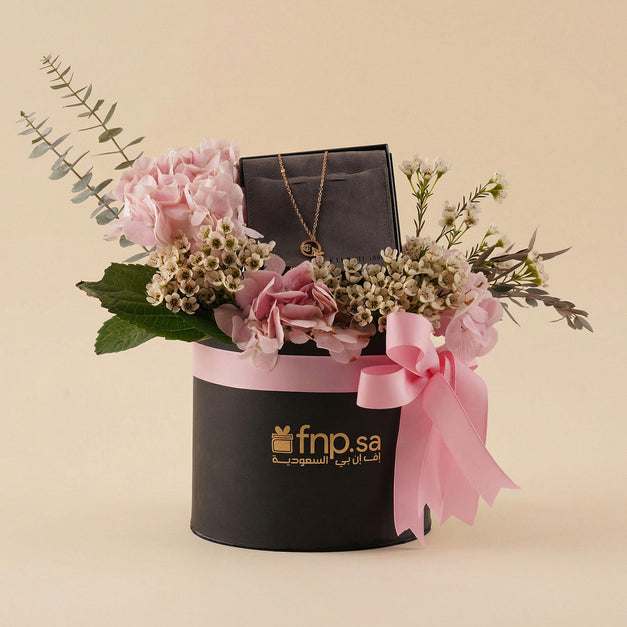 Pink Hydrangea Box with Cerruti Necklace for Her