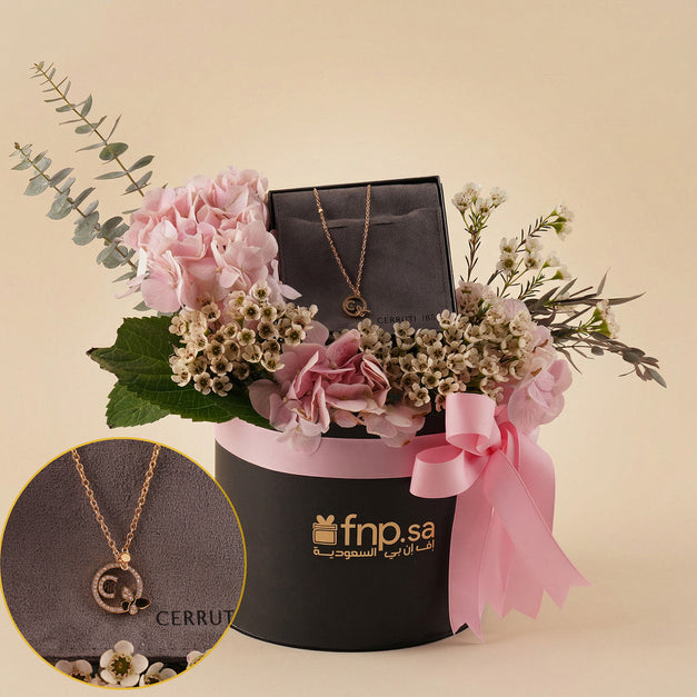 Pink Hydrangea Box with Cerruti Necklace for Her