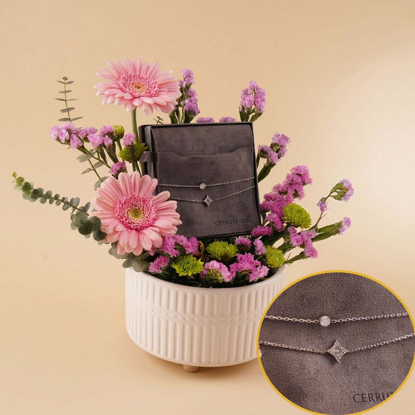 Cerruti Tessa Silver Bracelet for Women & Gerbera Elegant Vase