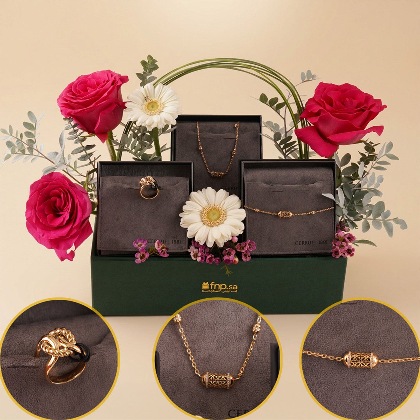 Cerruti Set with Pink Roses n Gerbera Box
