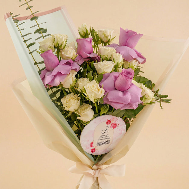 Purple Roses and Baby Roses Bouquet for Mom