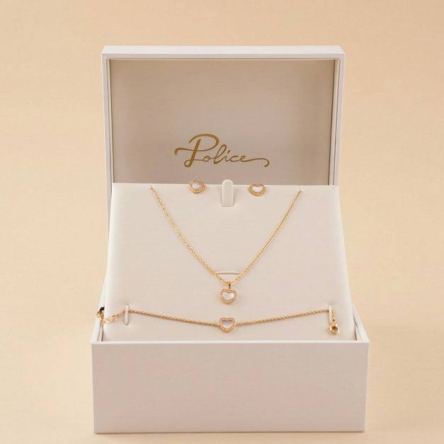 Police Pearl Heart Jewelry Set