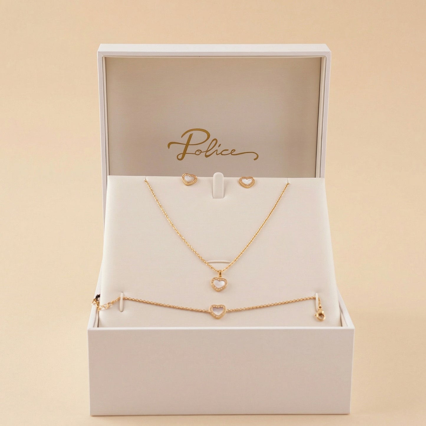 Police Pearl Heart Jewelry Set