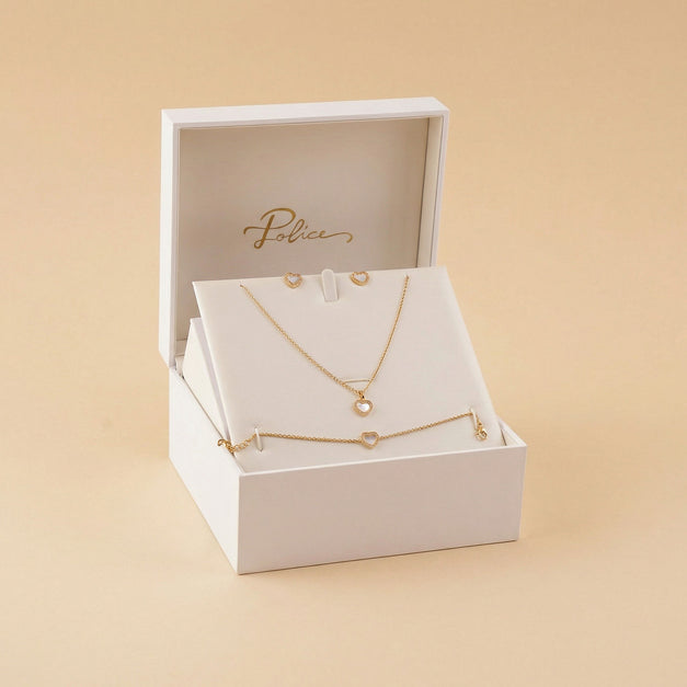Police Pearl Heart Jewelry Set