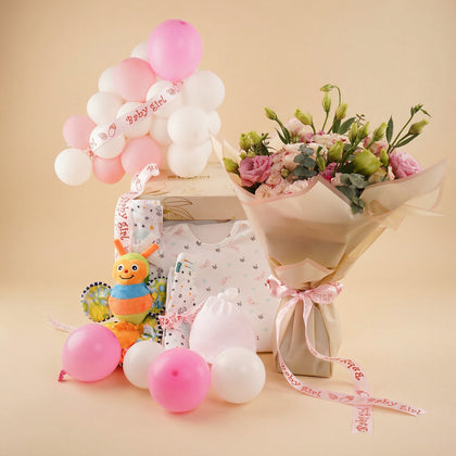 Baby Girl Hamper with Flowers n Balloons