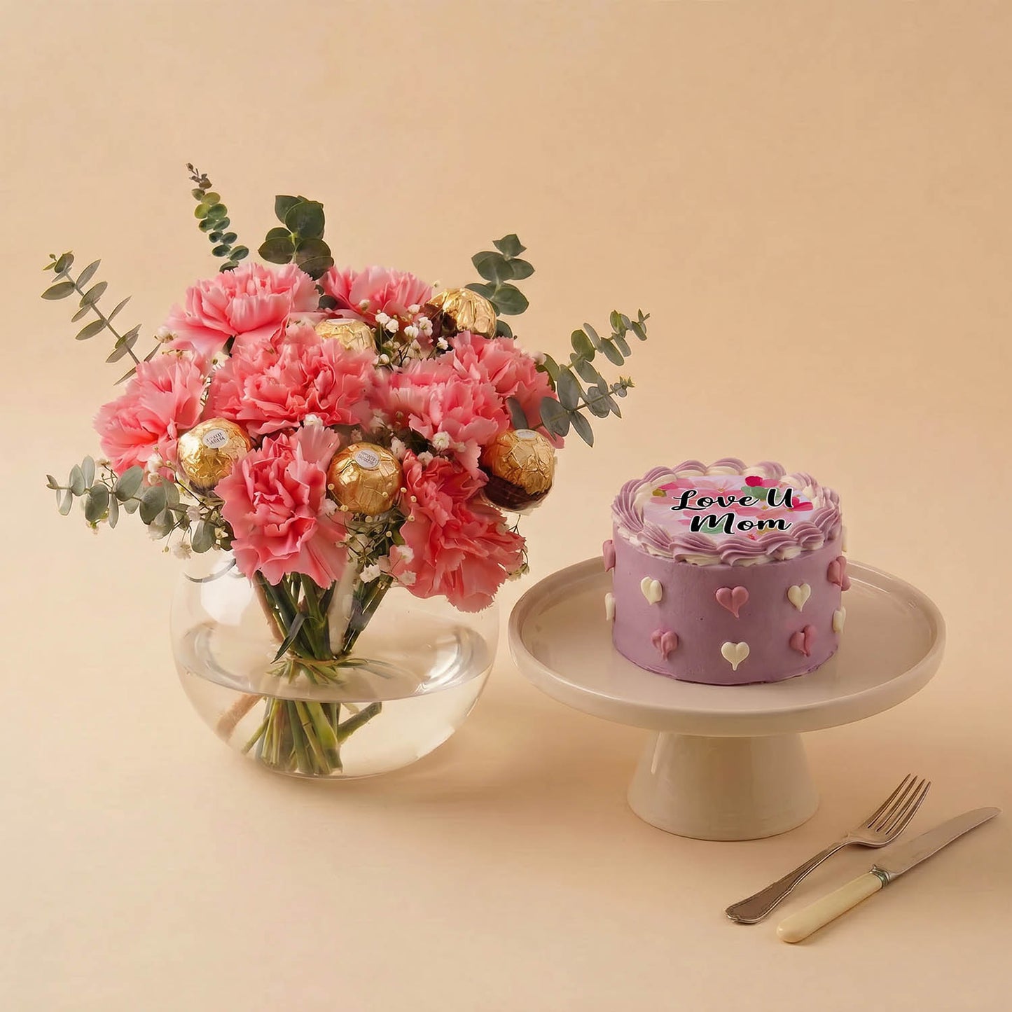 Sweet Emotions Pink Carnations with Mini Cake