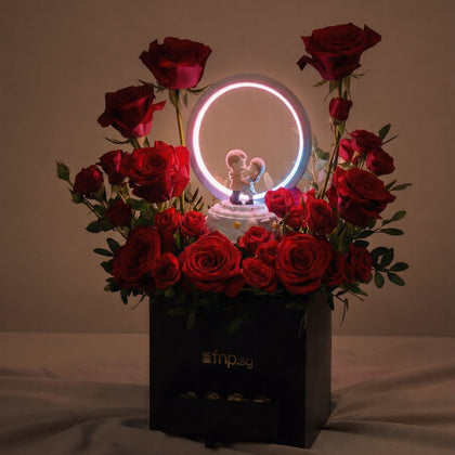 Romantic Red Rose Box with LED Lamp & Chocolates