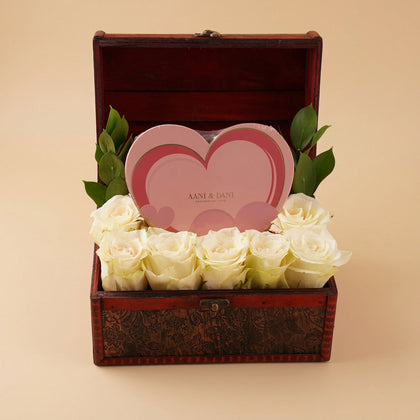 White Roses Treasure Box with AANI & DANI Chocolate